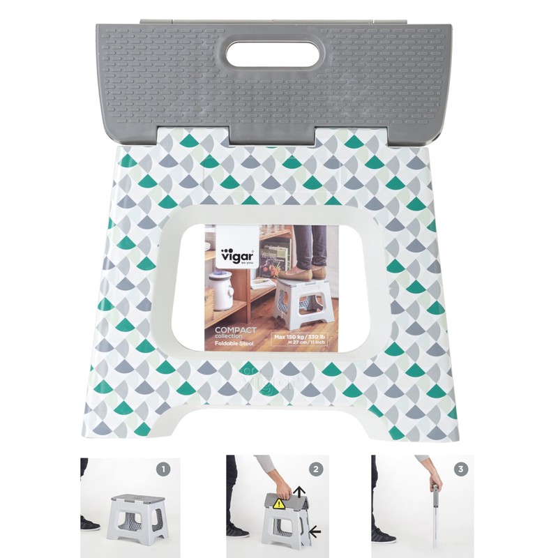 Vigar Compact Foldable Stool, 10-1/2 inches, Lightweight, 330-pound Capacity Non-Slip