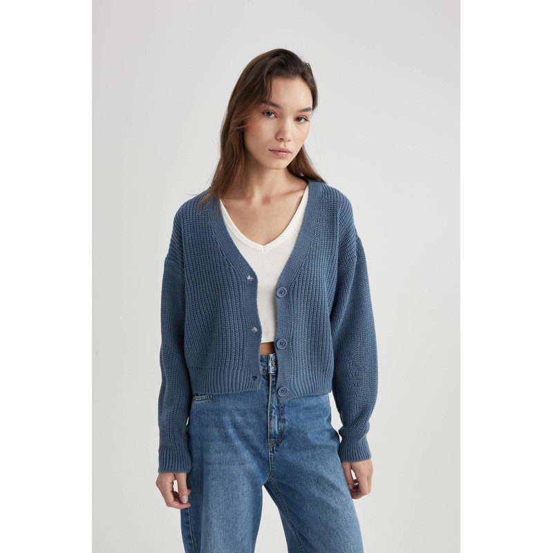 DeFacto Women's Cardigan Sweater, blue