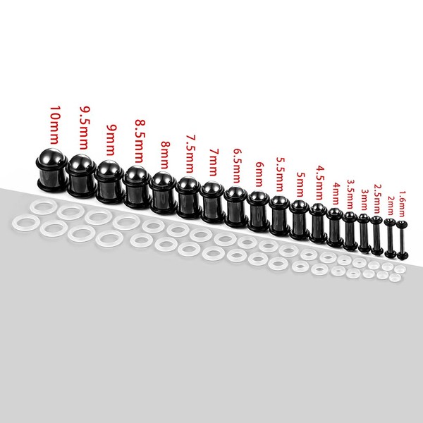 Twolobes 10 Pairs(1.6-6mm) Stainless Steel Ear Stretching Kit with 4PCS