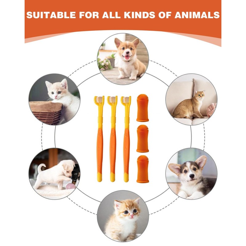 CULEB Hunde Zahnbürsten Set,3 Stück Dreifach Köpfe Hundezahnbürsten 3 Stück