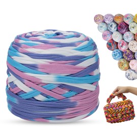 LEREATI 285 g T-Shirt Yarn for Crocheting, 100 m Coloured Textile Yarn for Crocheting, Ribbon Yarn for Crocheting, Thick T-Shirt Yarn for Crochet Baskets, Bags, Home Decoration, DIY (Purple & Blue)