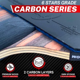 DRAXX Sports Table Tennis Bat 6 Stars Professional Carbon Paddle with Pro Rubber | Superior Control, Spin & Power | High-Performance Ping Pong Racket | 2.0mm Sponge & EVA Case for Ultimate Protection