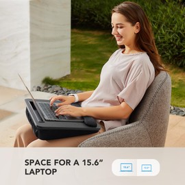 HUANUO Lap Laptop Desk - Portable Lap Desk with Cushion, Fits up to 15.6 inch Laptop, with Anti-Slip Strip & Storage Function for Home Office Students Use as Computer Laptop Stand - Black, HNLD12B