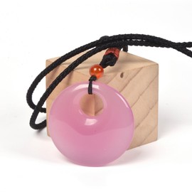Justinstones Dyed Rose Agate Healing Crystal 50mm Eccentric Hole Peace Donut Circle Oblate Shaped Stone Pendant Braided Cord Necklace 28 Inch
