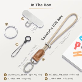 SURPHY Leather Strap for Phone, Adjustable & Stylish Anti-Theft Lanyard Wrist Strap Compatible with Phone, Airpods, Purse, Camera and more, Starlight & Brown