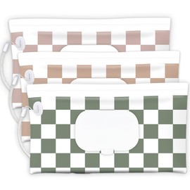 cephira Baby Wipe Holder, 3-Pack Portable Refillable Wipe Dispenser, Waterproof & Dustproof Travel Baby Wipes Case, Reusable Diaper Wipe Container with Checkerboard Design