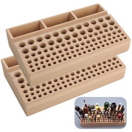 Joyibay 2 PCS Wooden Leather Tool Holders, Wooden Leather Craft Tools Rack Stand with 98 holes, Wooden Leather Tools Storage Box for Hole Punch Leather Tools