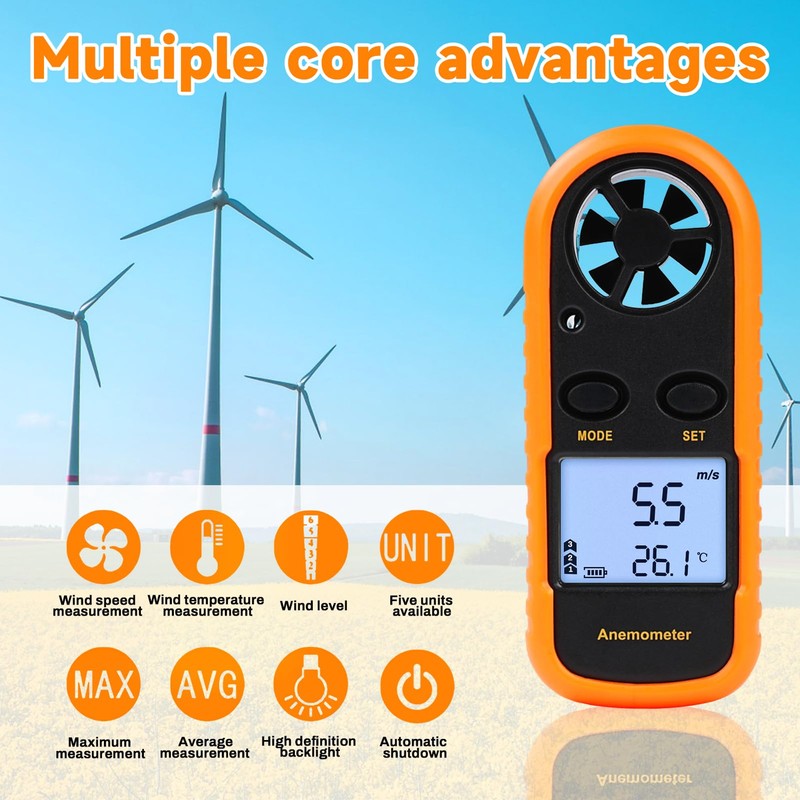 Jadeshay Anemometer, GM816 Portable Digital Anemometer 0-30m/s Wind Speed Meter