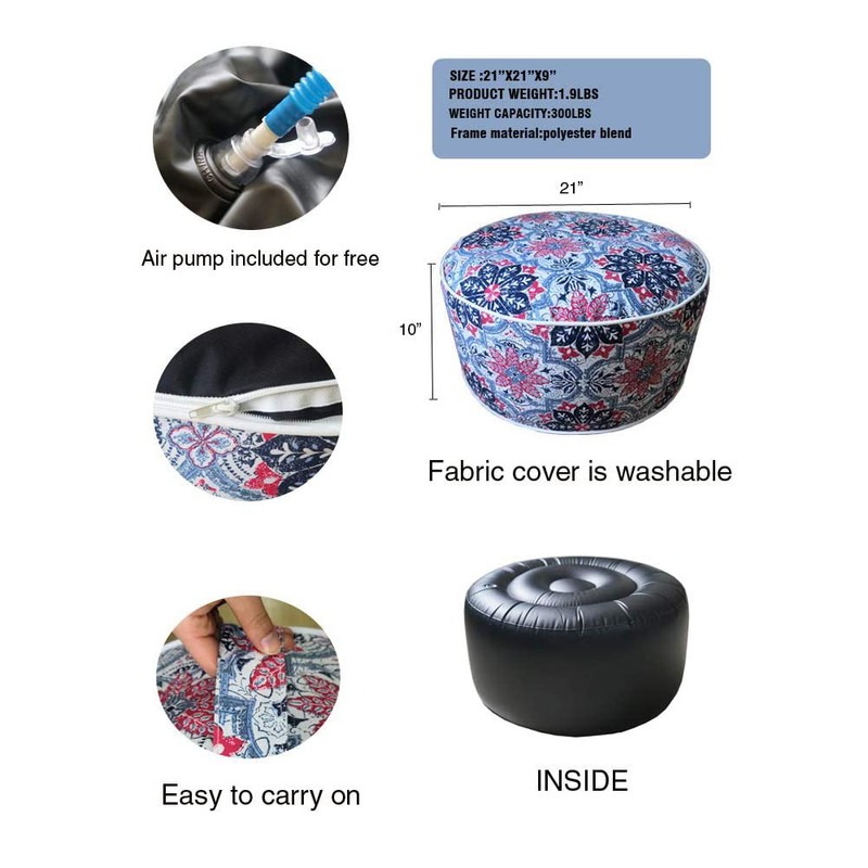 Kozyard Inflatable Ottoman Stool - Portable Round Pouf for Indoor/Outdoor