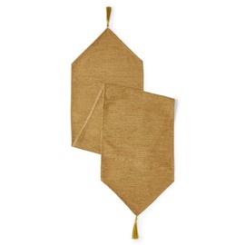 Encasa Homes Fine Chenille Table Runner For Dining with V-End and Tassels, 32x150 cm - Gold | Decorative Cloth for Party, Wedding, Home, Cafes, Restaurants & Hotels