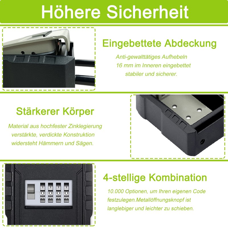 ZHEGE Key Cabinet with Number Code, Key Safe Outdoor, 4-Digit