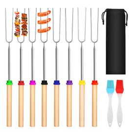Pack of 8 Telescopic Barbecue Skewers, Stainless Steel, Marshmallow Skewers, Stick Bread Skewers, Campfire Grill Fork, Stainless Steel Extendable 31-81 cm Sticks Kebab Skewers, for Camping Grill BBQ