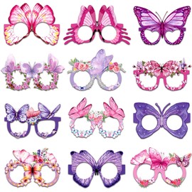 Qpout 24 Pcs Butterfly Party Favors Spring Butterfly Paper Eyeglasses Photo Props for Butterfly Birthday Decorations and Party Supplies