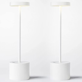 SAKRINGT 2 Pack Rechargeable Table Lamp, LED Cordless Desk Lamp,5000mAh Battery Operated Portable Table Light,3 Color Stepless Dimming Up to 40 Hours Usage for Restaurant/Indoor/Outdoor(White)
