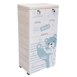 MuChaIOAK Dressers, 5 Layers Polar Bear Kid Dressers, 19.69 * 13.78in Plastic Vertical Storage Tower Cabinet with 6 Drawers and Wheel, Chest of Drawers for Bedroom Hallway Entryway