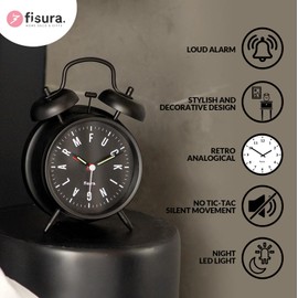 FISURA Analogue Alarm Clock, Metal, Black, Standard