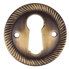 Rope Pattern Aged Brass Decorative Keyhole Escutcheon | 1" Diameter | Antique Reproduction Keyhole Cover Escutcheon Plate for Cabinet Door, Dresser Drawer, Desk | UA-80AB