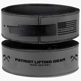 Iron Infidel - Weight Lifting Belt - Heavy-Duty Leather Weight Lifting Belt - (PLG-GRAY) L - Fast & Easy Steel Lever Buckle - Superior Support & Stability in Powerlifting, Bodybuilding, Fitness