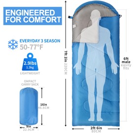 Sleeping Bags for Adults Kids，Lightweight Waterproof Compact Sleeping Bag with Stuff Sack for Warm Camping Cold Hiking Traveling Outdoor Activities