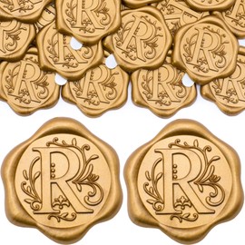SWANGSA 50 Pack Letter R Wax Seal Stickers, Antique Gold Initial Alphabet Self-Adhesive Wax Seal Stickers for Wedding Party Invitation Envelopes