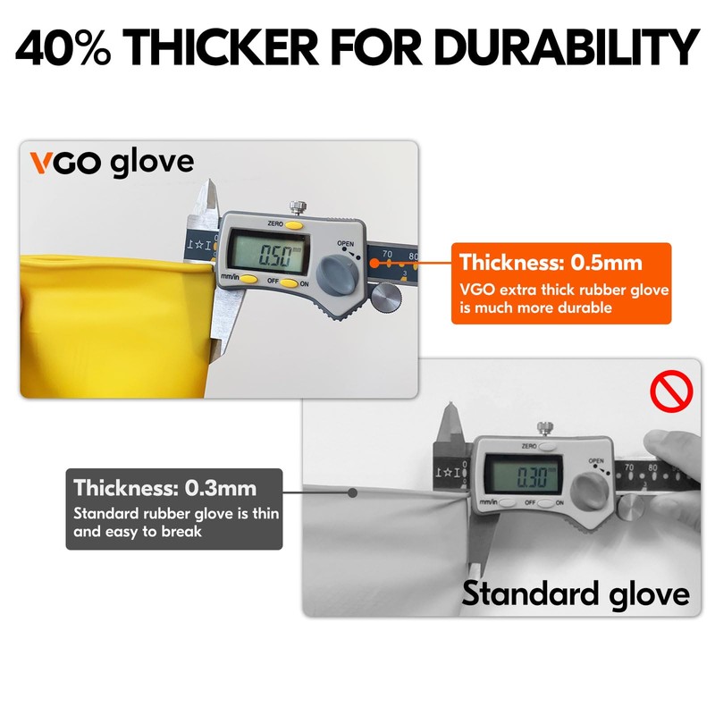 Vgo... 3Pairs Reusable Household Gloves,Rubber Dishwashing Gloves,Extra Thickness,Long Sleeves,Kitchen Cleaning/Working/Gardening(Size