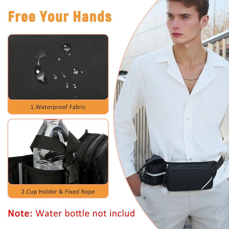 Esoes Bum Bag Belt Bag Belt with Bottle Holder, black