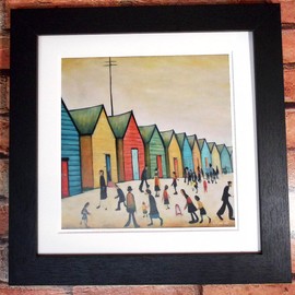 Greetingles Lowry-Style 12"/31cm Square Framed Print. Beautiful Black Ash Frame (Lowry, Brighton Beach Huts)