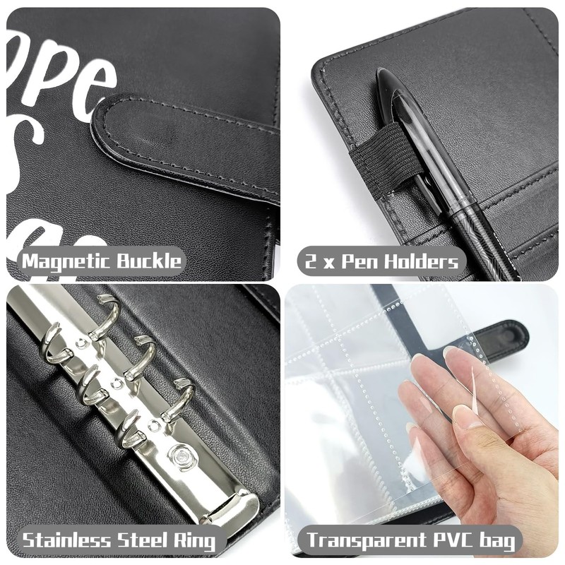 100 Envelope Challenge Binder, Black Saving Challenge Binder, Cash Binder,