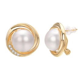 Yoursfs Large Pearl Stud Earrings for Women Gold Plated Cubic Zirconia Round Faux Pearls Dainty Stud Earrings Hypoallergenic