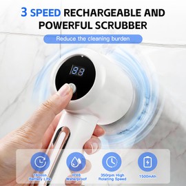 Electric Brush for Cleaning, Wireless Cleaning Brush Electric for Household with 6 Brush Heads, 3-Speed Integrated Transmission, Electric Cleaning Device for Bathroom, Tiles, Showers, Kitchen