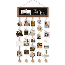 4 THOUGHT Picture Frame Collage Hanging Photo Display Board Wall Decor 15.7" x 5" Picture Board with Blackboard Wooden Rustic Frame for Wall Dorm Room Decor Christmas Birthday Gift with 30 Clips