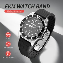 ULLCHRO FKM Rubber Watch Straps for Men and Women, Cut to Size, Ventilated Fluororubber Watch Strap with Quick Release, 18 mm, 19 mm, 20 mm, 21 mm, 22 mm to Choose From, 21 mm