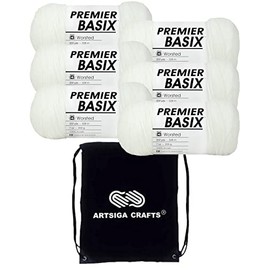 Premier Yarns Basix White 1115-01 (6-Skeins - Same Dye Lot) Worsted Medium #4 Acrylic Yarn for Crocheting and Knitting with Project Bag