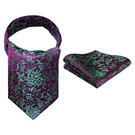 HISDERN Men's Tie Scarf Floral Paisley Ascot Tie Wedding Business Neckerchief and Pocket Square Set, Green/Purple