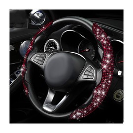 Yourkar 2 PCS Steering Wheel Cover, 15 Inches Crystal Diamond Bling Cover for Auto Steering Wheels, Safety Non-Slip Universal Fit Sparkly Steering Wheel Cover, Car Accessories (Red)