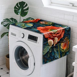 Dustproof Washer and Dryer Covers for The Top Fridge Dust Cover,Anti-slip Washer Dryer Top Covers With Storage Pockets 22x51Inch (Flower-1, 22x51Inch)