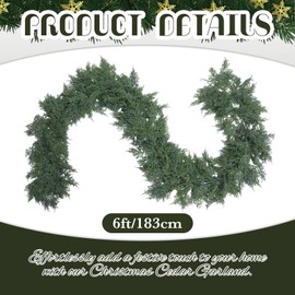 Dingion Christmas Artificial Cedar Garland, Green Faux Cedar Garland with Soft Thickness Pine for Home Table, Mantle, Wall, Door, Indoor & Outdoor Christmas Party Decorations (2 Pcs,6 ft)