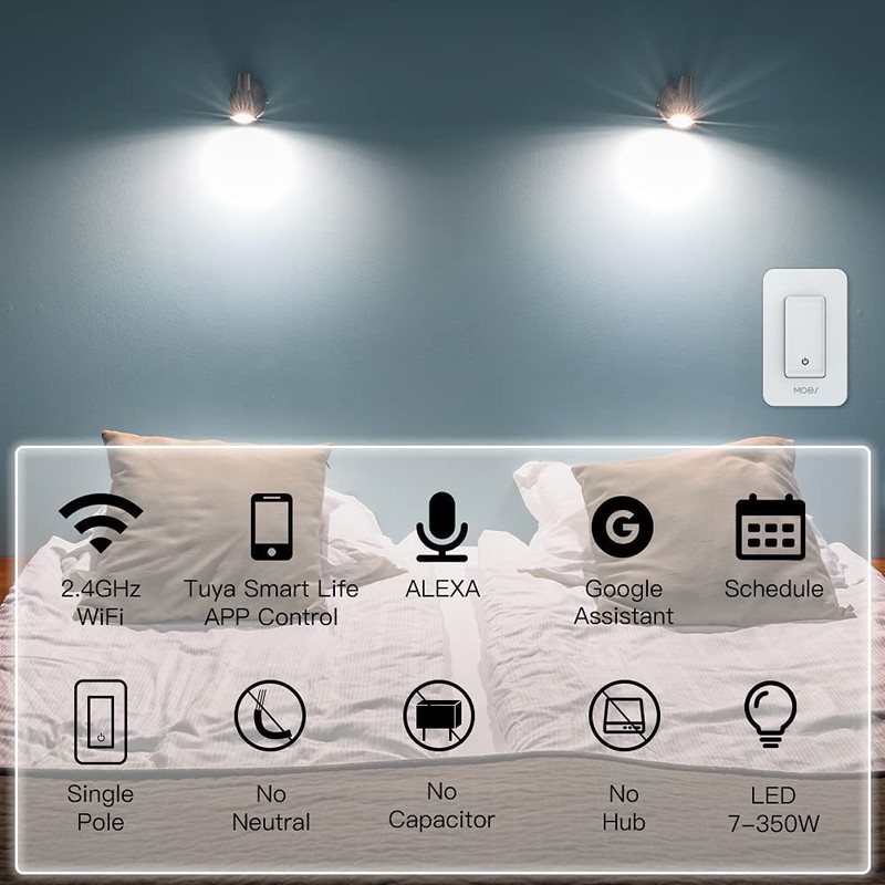 Smart Light Switch No Neutral Wire, No Capacitor, No hub