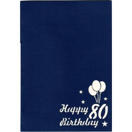 Favor Pop Up Greeting Card for the Round 80. Birthday, A filigree work of art that unfolds when you open the designed blue envelope. TA80B.