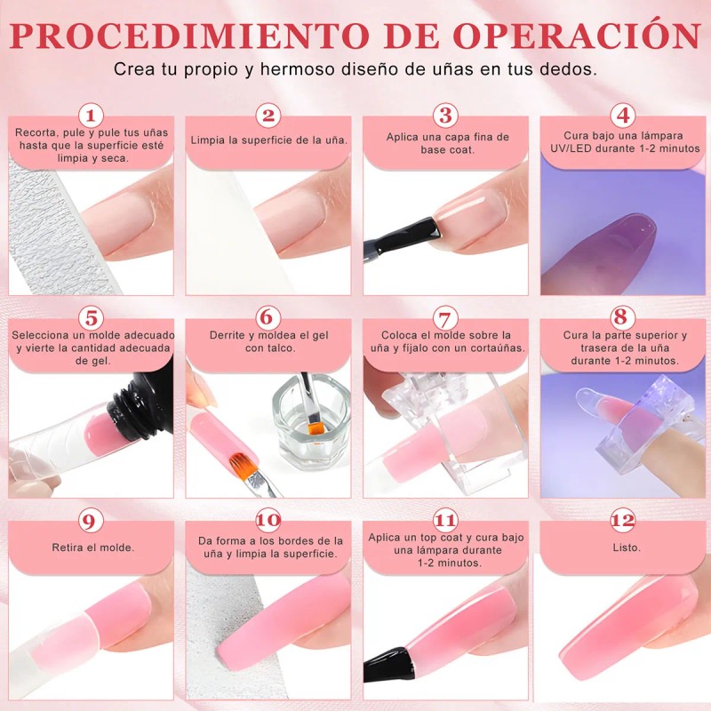 Kit Para Uñas Polygel De Completo Acrilicas Slip Solución