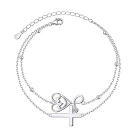 Ladytree 925 Sterling Silver Cross Stethoscope Bracelet for Women Nurse Jewelry Christian Medical Bracelet Gift