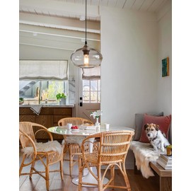 ARIAMOTION Pendant Lights Kitchen Island Hand Blown Glass Hanging Light Fixtures Modern Rustic Clear Seeded Bubble Sink Coffee Table Bedroom Dining Room Oval Lamp 9.4 inch Diam