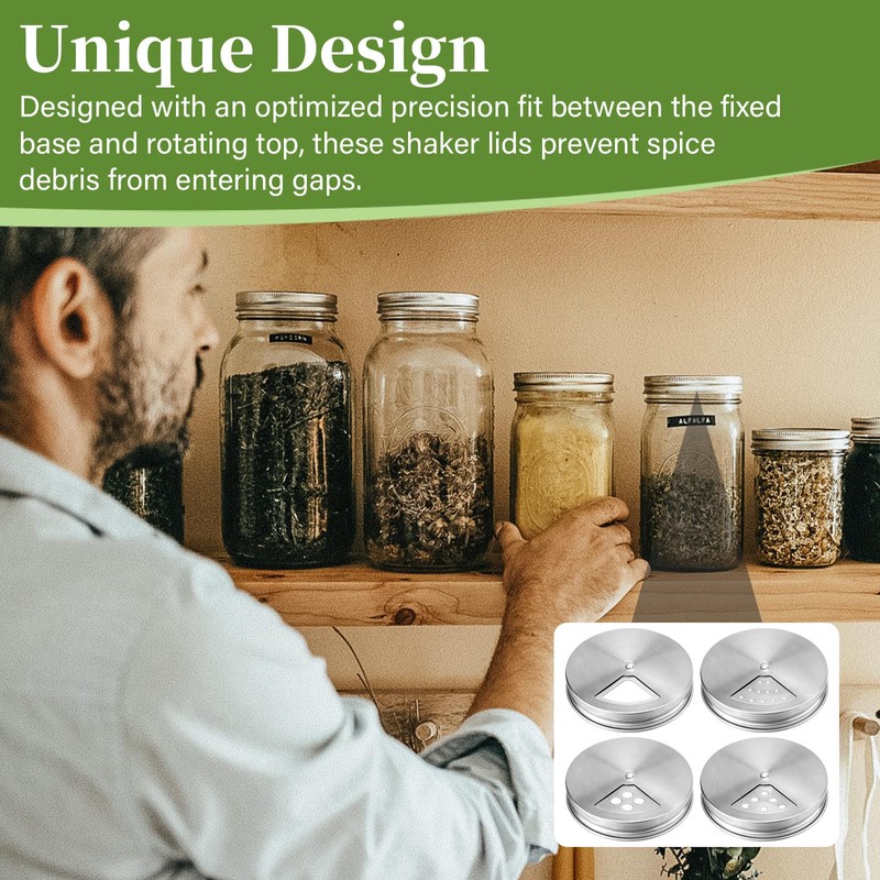 Wide Mouth Adjustable Spice Shaker Lids Fit Mason Jars &