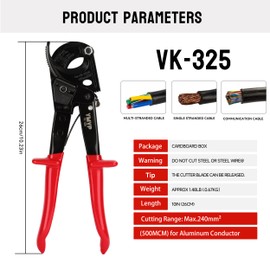 YMYP Ratchet Cable Wire Cutter - Heavy Duty Aluminum Copper Ratchet Cable Cutter Hand Tool for Aluminum and Multi-core Cables Up to 240mm² Cutter Pliers 325A