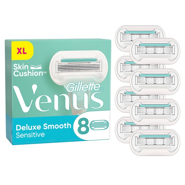 Gillette Venus Deluxe Smooth Sensitive Razor Blades for Women, 8 Replacement Blades for Women's Razors, Metal