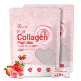 VivoNu Multi Collagen Peptides Gummies for Women & Men Sugar-Free, Multi Collagen Hydrolyzed Protein Type I,II,III,V,X, Biotin, Methylated B12, Vitamin C A E D3 B6 for Skin Hair Nails, Bone (120pcs) - Specification: Pack of 2