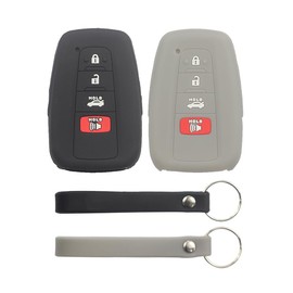 vicover 2Pcs Rubber Silicone 4 Buttons Remote Smart Key Fob Case Cover Protector Keyless with Keychain Compatible with Toyota RAV4 2019 2020 2021 2022 2023 2024 Black Gray