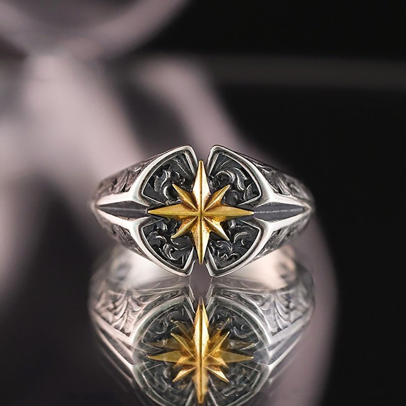 Grmpt North Star Ring for Men Silver Plated North Star