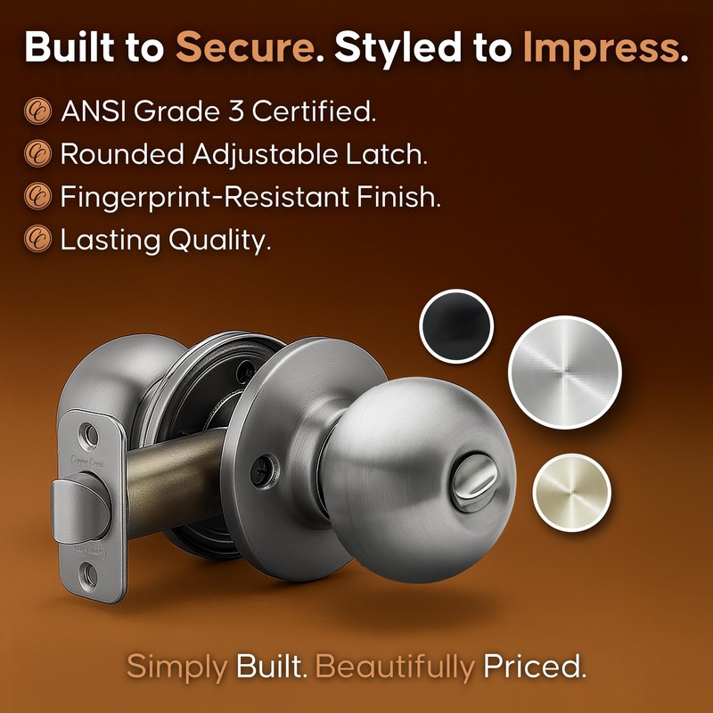 Copper Creek Privacy Interior Door Knob – ANSI Grade-3 Certified,