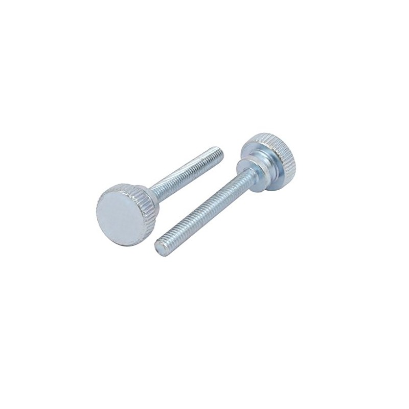 sourcing map Carbon Steel Flat Knurled Head Full Thread Thumb